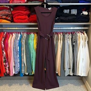 J for Justify aubergine sleeveless front belt jumpsuit size S